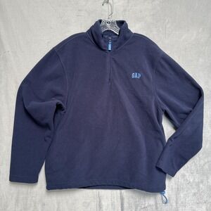 Gap Sweatshirt Mens Large Blue 1/4 Zip Fleece Pullover Mock Neck Logo Adjustable